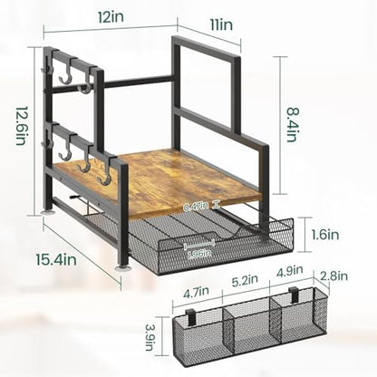EsLuker.ly Coffee Bar Station Organizer with K Cup Drawer, 7 Mug Hooks