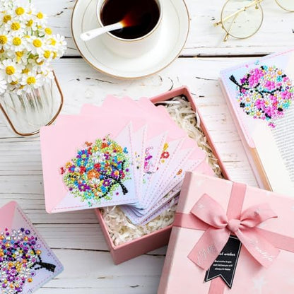 Ireer 12 Pcs 5D Diamond Painting Corner Bookmark Rhinestone PU Leather