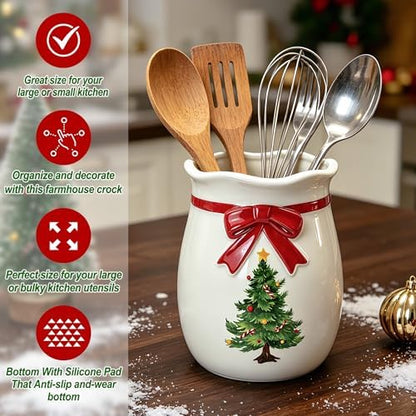 pinata Christmas Kitchen Decor, Ceramic Christmas Tree Utensils Holder