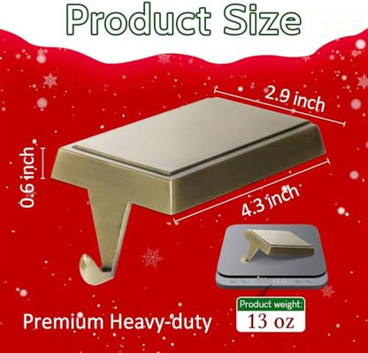 4-Pack Christmas Stocking Holders for Mantel, Weighted Metal Hooks