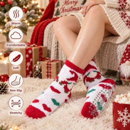 floconssy Fuzzy Socks with Grips for Women, Fall Cozy Fluffy Slipper
