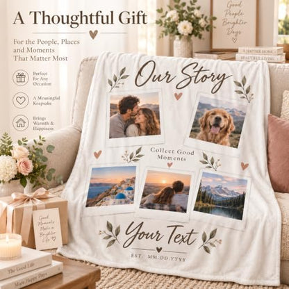 Custom Photo Blanket for Couples Family Pet, Anniversary Birthday Gift