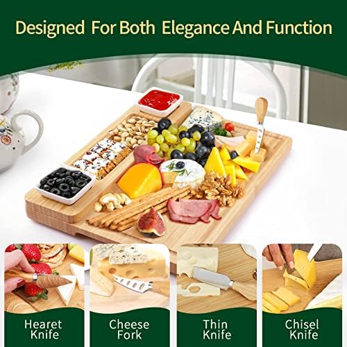 Charcuterie Boards and Knife Set - Bamboo Cheese Board - Wine Meat