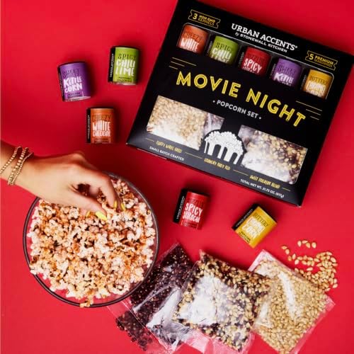 Urban Accents Movie Night Popcorn Gift Set, 3 Varieties & 5 Seasonings