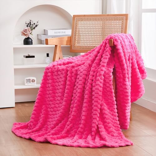 Puncuntex Hot Pink Throw Blanket 50"×60" Gifts for Mom Fuzzy 3D