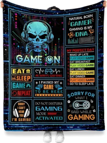 Jekeno Gaming Gifts for Teen Boys, Video Game Throw Blanket 80"x60"