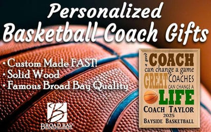 Broad Bay Personalized Basketball Coach Plaque - Solid Wood - 11in x