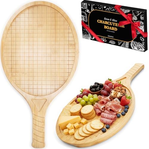 Tennis Racket Charcuterie Board, 16.5-Inch Bamboo Serving Board