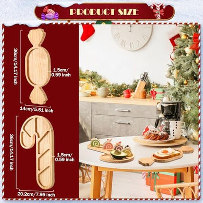 AWIZOM 2 Pcs Christmas Wooden Serving Platters Peppermint Candy and