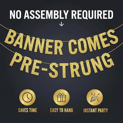 Pre-Strung Friends Themed 40th Birthday Black Glitter Banner - 40th