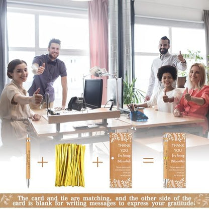 ReliThick 100 Sets Inspirational Bamboo Pen Bulk Employee Appreciation