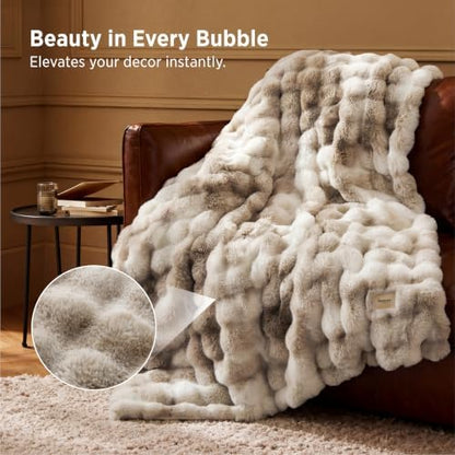 Bedsure Fluffy Bubble Faux Fur Throw Blanket, 50"x60", Tie-dye Taupe