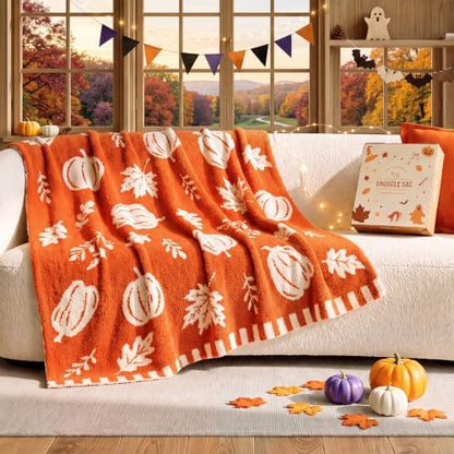 Snuggle Sac Halloween Throw Blanket, Fall Harvest Reversible Orange