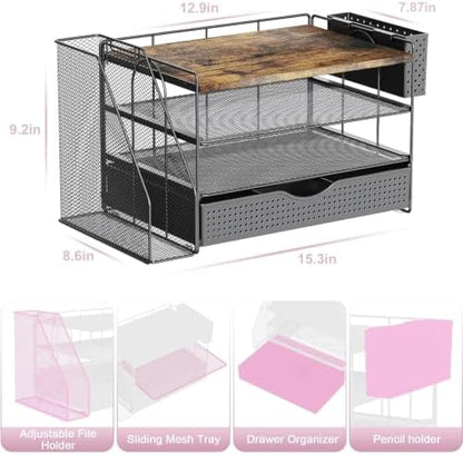 Wood Desk Organizers and Accessories with File Holder & Catalog Racks