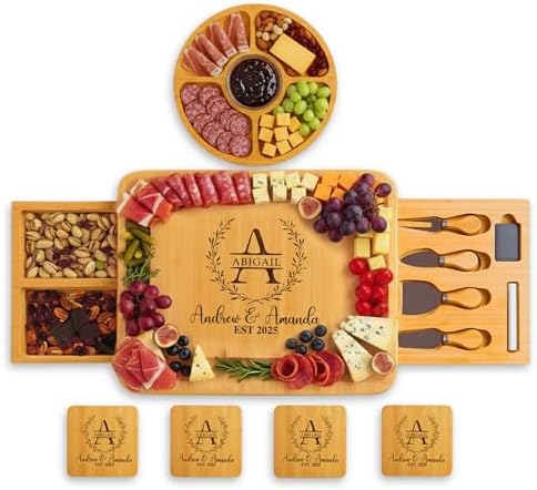 Personalized Bamboo Charcuterie Board Set with Fruit Tray