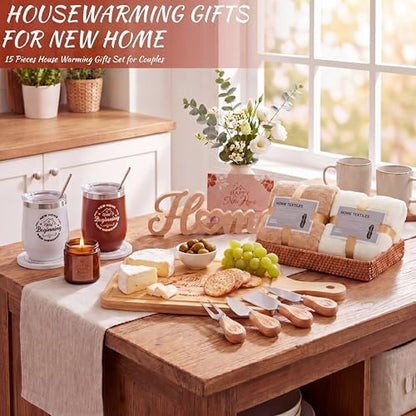 19 Pcs Housewarming Gift for Couple, Rustic Brown New Home Set