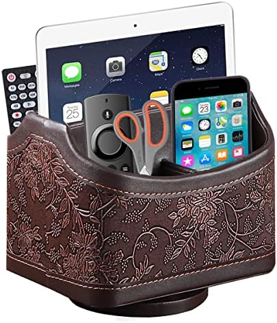 PU Leather Remote Control Organizer with 360° Spinning Design,Desk