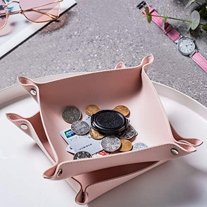 Leather Jewelry Valet Tray for Women and Man (Pink-B)