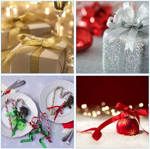 DECYOOL 4 Rolls Christmas Ribbon Metallic Glitter Satin Gift Ribbons