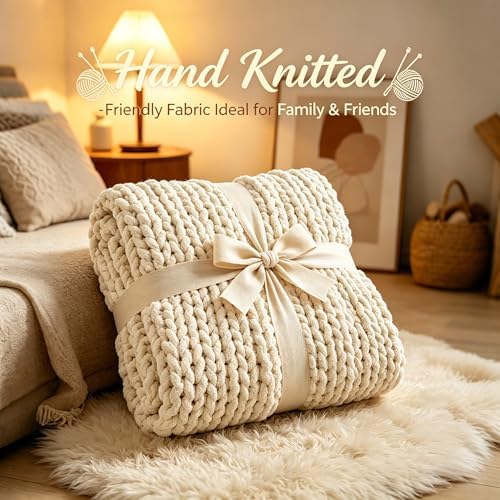 Chunky Knit Blanket Throw for Couch, 51"x63" Chunky Yarn Knitted