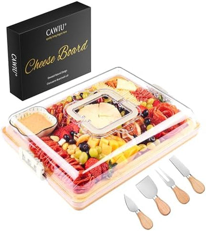 CAWIU Portable Charcuterie Board with Lid, Travel Cheese Board & Snack