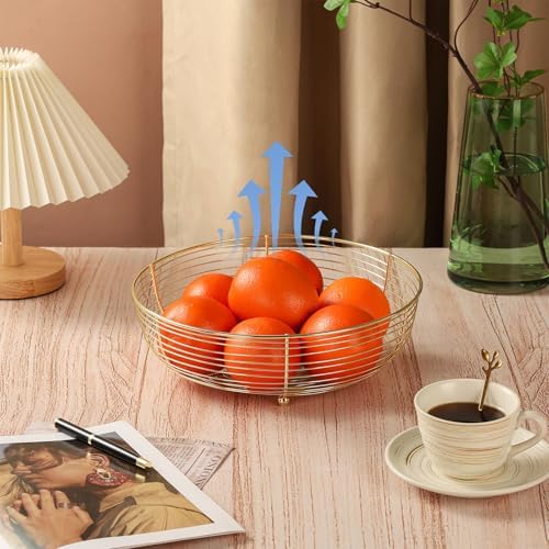 IBWell® Gold Fruit Bowl for Kichen Countertop, Round Wire Fruits