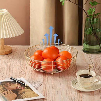 IBWell® Gold Fruit Bowl for Kichen Countertop, Round Wire Fruits