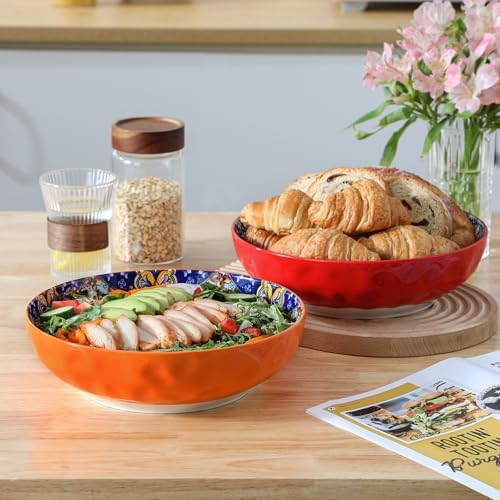 vancasso Large Serving Bowls,78 Oz Salad Bowls Set of 2, Red