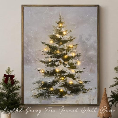 Christmas Decorations-18“ x 24" Lighted Framed Snowy Tree Canvas Wall