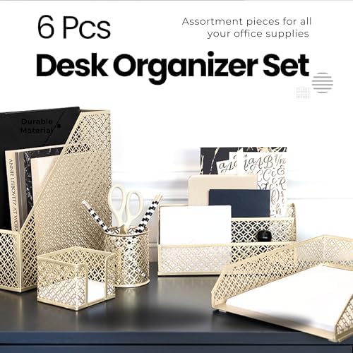 BLU MONACO | Gold Desk Organizer Set with Mail Sorter, Sticky Note