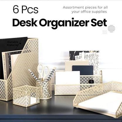 BLU MONACO | Gold Desk Organizer Set with Mail Sorter, Sticky Note