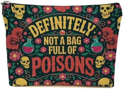 JIUWEIHU Poisons Makeup Bag, Witch Skull Floral Gothic Cosmetic Bags