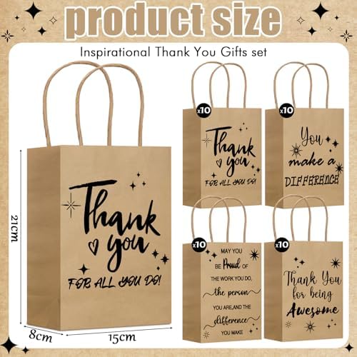 Gueevin 40 Thank You Employee Gift Bags,Appreciation,Kraft Color