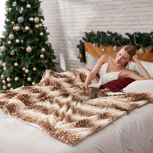 COZY KISS Faux Fur Christmas Deer Print Blanket for Couch, 50x60 inch