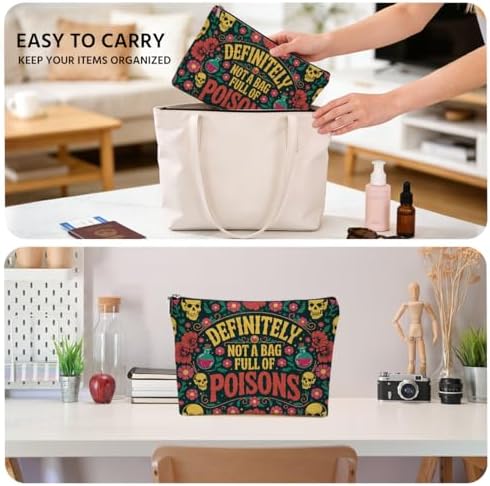 JIUWEIHU Poisons Makeup Bag, Witch Skull Floral Gothic Cosmetic Bags
