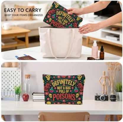 JIUWEIHU Poisons Makeup Bag, Witch Skull Floral Gothic Cosmetic Bags