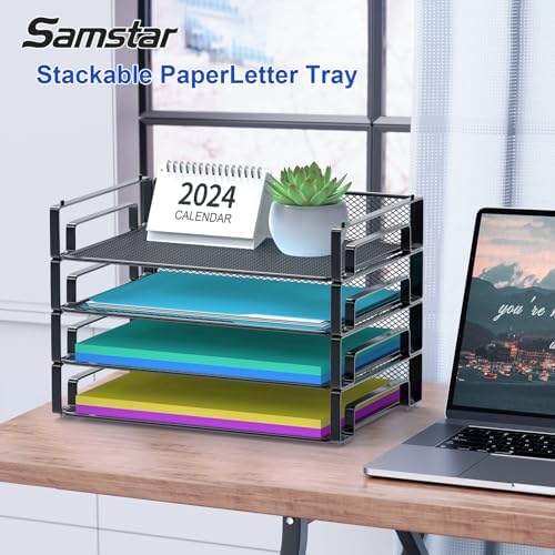 Samstar 4 Pack Stackable Letter Paper Tray, Desk File Organizer Paper