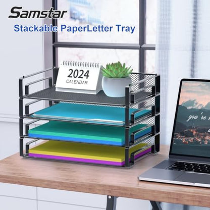 Samstar 4 Pack Stackable Letter Paper Tray, Desk File Organizer Paper
