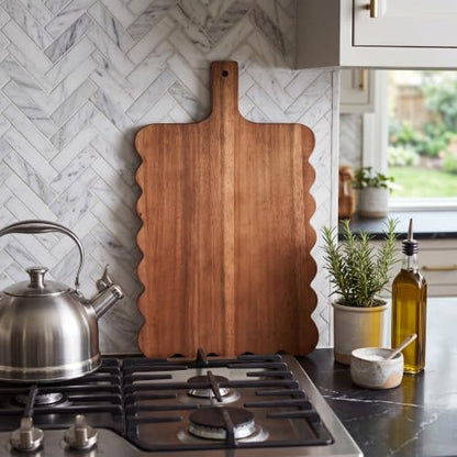 Novabright Scalloped Wood Cutting Board, Dark Brown Serving Tray