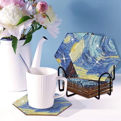 NUFTVI Diamond Art Coasters, 7 PCS Hexagonal Coasters with Holder