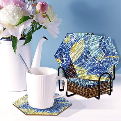 NUFTVI Diamond Art Coasters, 7 PCS Hexagonal Coasters with Holder
