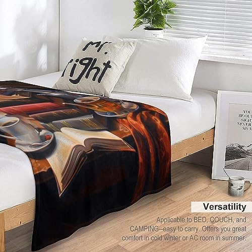 Plush Throw Fleece Blanket - Coffee and Books Oil Painting, Warm Cozy