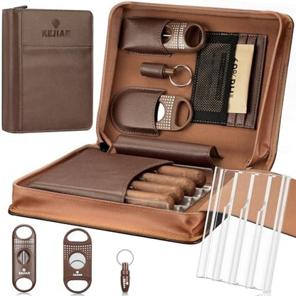 KEJIAR Cigar Humidor Case, Portable Cigar Box with Straight Cutter, V