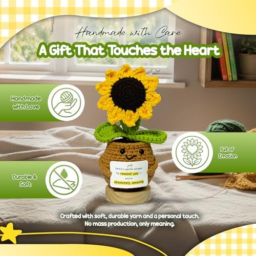 Emotional Support Crochet Sunflower - Cute Positive Desk Decor &