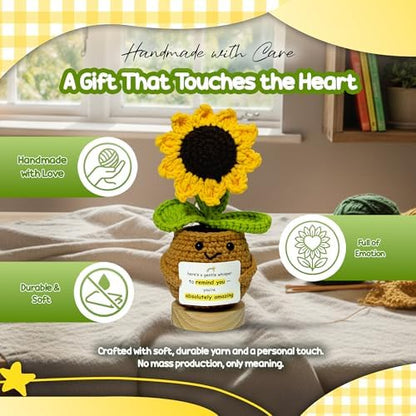 Emotional Support Crochet Sunflower - Cute Positive Desk Decor &