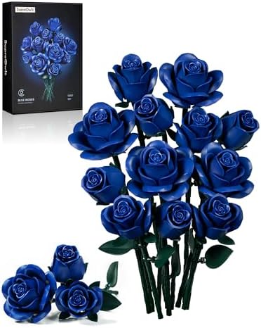 iATOM Blue Rose Bouquet Building Set, 12Pcs Flowers Botanical