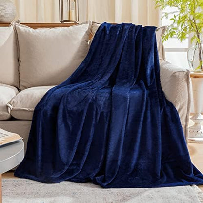 Fleece Plush Throw Blanket Navy Blue 50"x60"for Couch Fuzzy Cozy