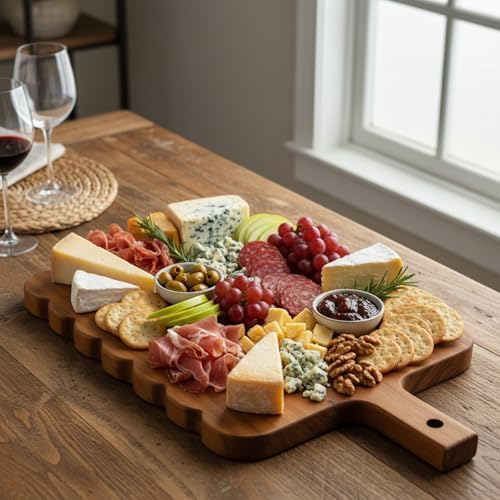 Novabright Scalloped Wood Cutting Board, Dark Brown Serving Tray