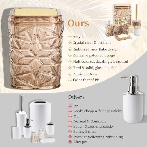 Bathroom Accessory Set, 9-Piece Brown Bathroom Set with Trash Can