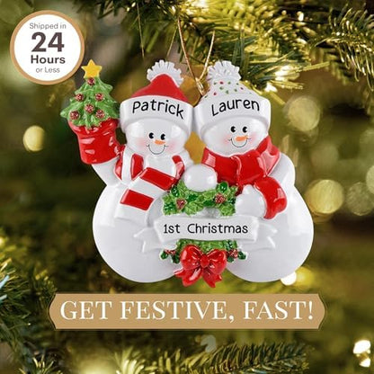 Personalized Couple Ornament 2026 for Family of 2, Snow People in Red